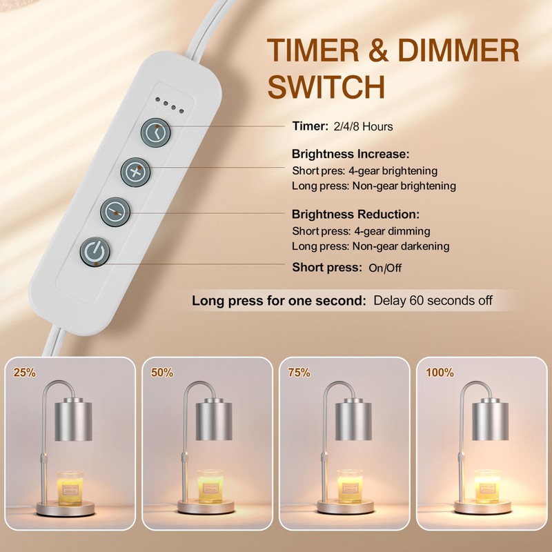 CASTLELIFE Candle Warmer Lamp with Timer & Dimmer, Height Adjustable