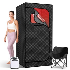 TaTalife Portable Steam Sauna,Full Size Personal Home Sauna, with1000W Steam Generator and Timing Control Remote, Foldable Chair, Steam Saunas for Home Spa (Black steam Suit with Black Trim)