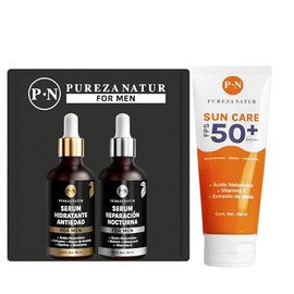 Kit facial con paquete de sueros hombre (2 serum)  protector solar FPS 50  Skincare que Hidrata, protege y revitaliza (Pack Hombre  Protector Solar)  