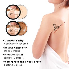 Tattoo Cover Up, Waterproof Tattoo Cover Up Makeup with Full Coverage, Body Makeup Concealer Set for Men and Women, Spot Covering Birthmark Tattoo Concealer for Scars, Dark Spots and Vitiligo (2pcs)