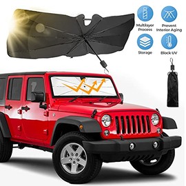Windshield Shade Umbrella Compatible with Wrangler JK JKU, JoyTutus Custom-fit Blocks Rays Sun Umbrella Visor Protector Foldable Umbrella, Keep Your Car Cool Car Sun Umbrella for JK JKU 2007-2018