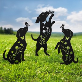 Hokfirm Metal Dog Statues for Garden,3 Pack Silhouette Beagle Garden Decor for Outside,Outdoor Dog Decor