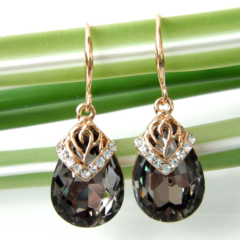 Navachi 18k Gold Plated Crystal Flower Pattern Water Drop Grey