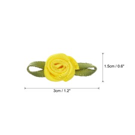 sourcing map 50pcs Yellow Ribbon Roses 5/8" x1-3/16 Mini Roses for Crafts Little Satin Bows Roses Artificial Flowers