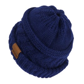 Rosoz 2 Pack Ponytail Beanie for Women,Winter Warm Beanie Tail Soft Stretch Cable Knit Messy High Bun Hat