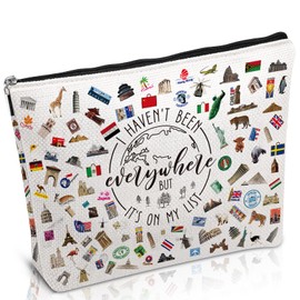 Luvsweets Travel Gifts for Women - World Travel Gift Makup Bag, I Haven't Been Everywhere But It's on My List Cosmetic Bag with Zipper, International Travel Essentials Gifts for Travelers