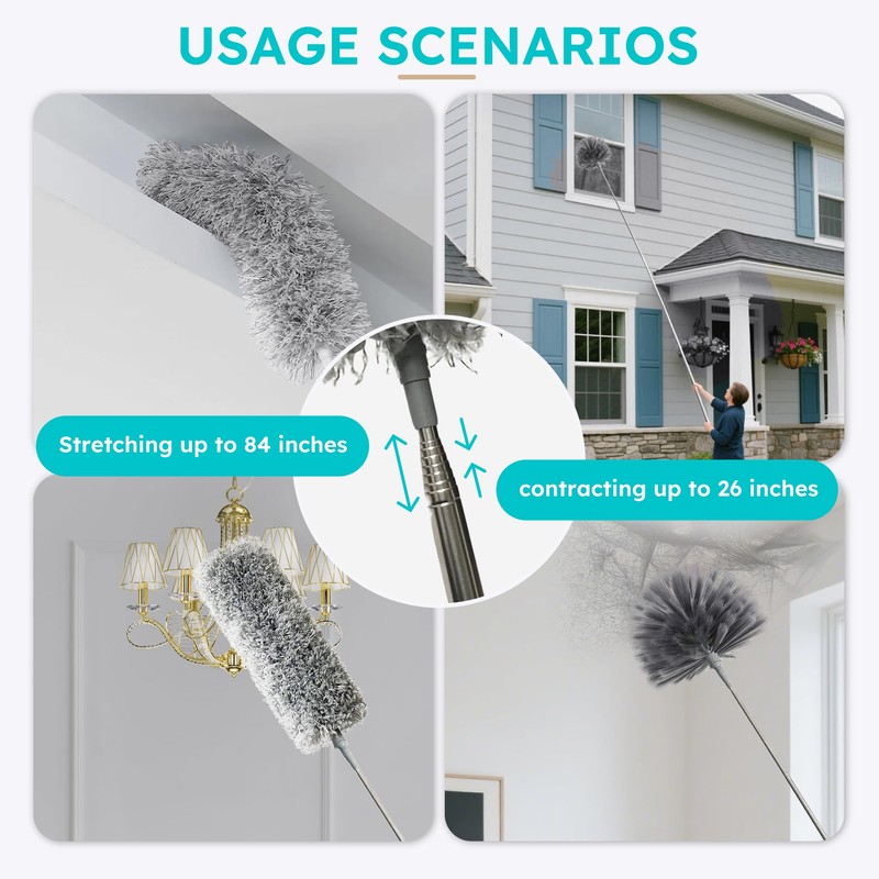 Overcomo 2-in-1 Extendable Long Feather Microfibre Duster&Cobweb Brush Set