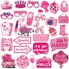 30Pcs Pink Girl Birthday Photo Booth Props with Sticks,Hot Pink