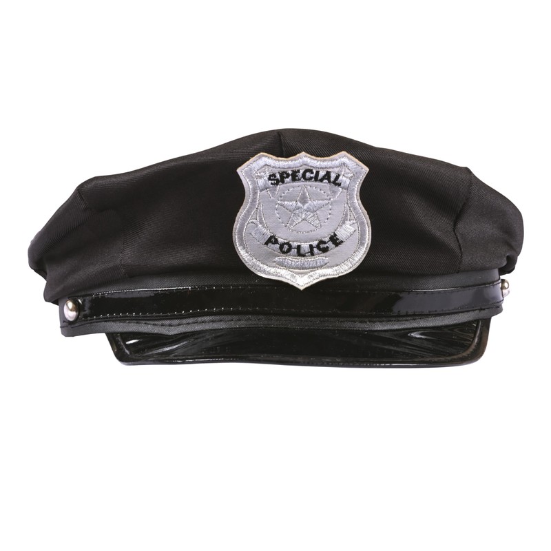 Clear Stone Cosplay Black Police Hat, Unisex, Black