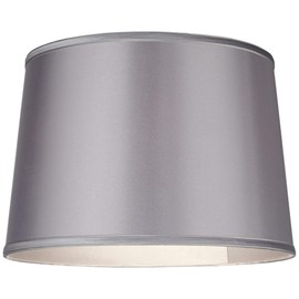 Sydnee Satin Light Gray Medium Drum Lamp Shade 14" Top x 16" Bottom x 11" Slant x 11" High (Spider) Replacement with Harp and Finial - Brentwood