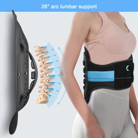 LSO - Soporte lumbar con placa de descompresión máxima y soporte lumbar ajustable para el arco lumbar, sistema de polea para alivio del dolor de disco, estenosis de la columna vertebral, ciática, escoliosis, hernia (negro/azul, L/XL)