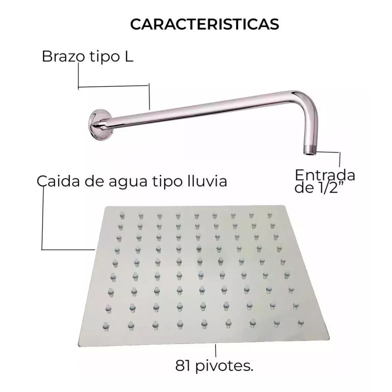 IML Regadera Cuadrada 20 Cm Acero Inox Y Tubo 40cm