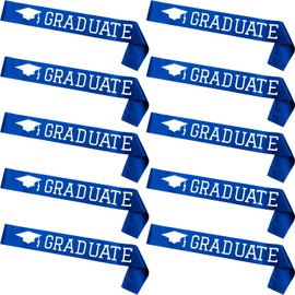 Maxdot 10 Pieces Graduate Sash Bulk 2026 Unisex Satin Sash for Graduation Party Supplies(Blue White)