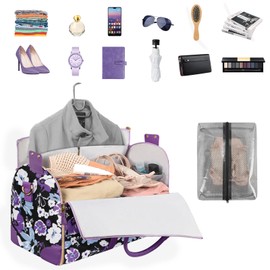 Carry On Garment Bag for Women, Convertible Garment Bag for Travel with Shoe Pouch, Water Resistant Travel Duffel Bag, 2 in 1 Hanging Suitcase Suit Travel Bags Weekender Bag, Floral