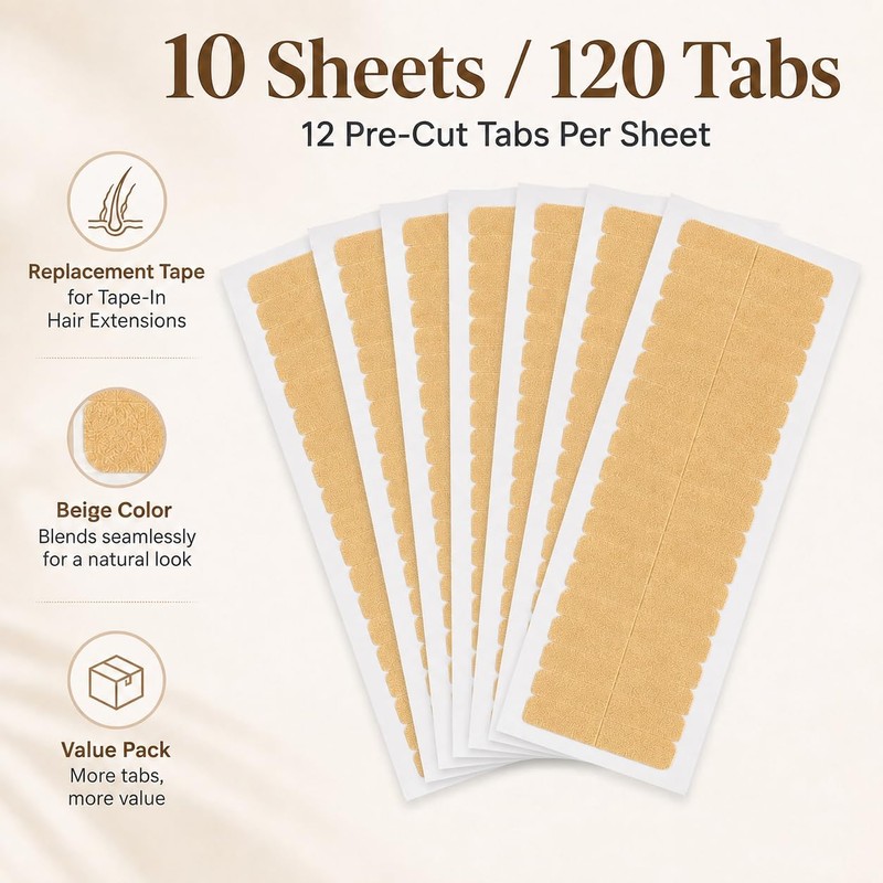 Hair Extension Tape, 120 Double Sided Tabs for Tape Ins