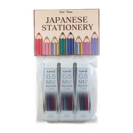 Uni Mechanical Pencil Lead Nano Dia 0.5mm, Color Mix, 20 leads x 3 Packs (Total 60 leads) with MIYABI stationery store original gift package set(05-202NDC-MIXx3)
