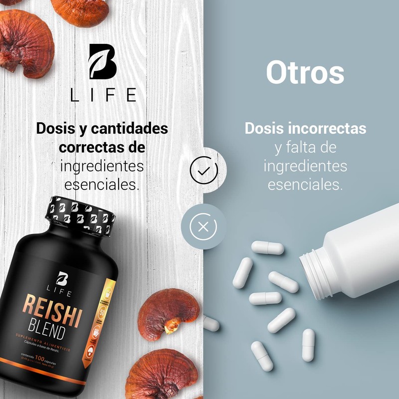 Hongo Reishi (Ganoderma) |Adaptogeno de 100 Cápsulas. Ingredientes naturales. Reishi