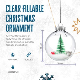 Fillable Ornaments - 70mm Clear Glass Ornaments for Crafts and Stunning Holiday Decor - Clear Ornaments for Crafts Fillable, Ideal for Christmas - Large Clear Christmas Ornaments Balls – 12-Pack