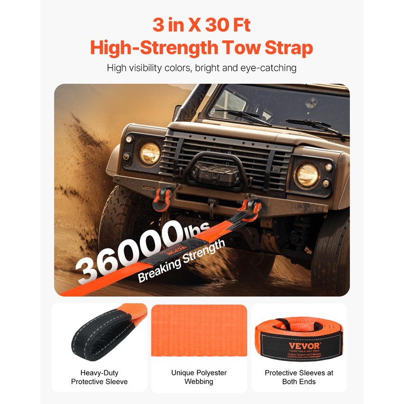 VEVOR Heavy Duty Tow Strap Recovery Kit 3 in x