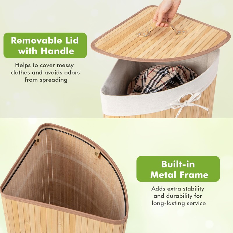 Giantex Corner Laundry Hamper with Lid, 58 L Bamboo Laundry