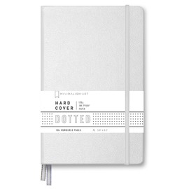 Minimalism Art, Premium Hard Cover Notebook Journal, Medium Size, A5 5.8" x 8.3", 186 Numbered Pages, Gusseted Pocket, Ribbon Bookmark, Extra Thick Ink-Proof Paper 120gsm (Dotted, White)
