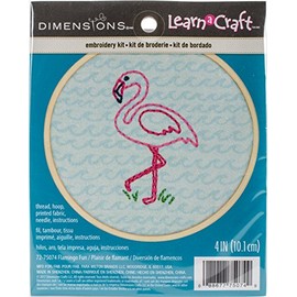 Dimensions 'Flamingo Fun' Short N' Sweet Mini Embroidery Kit for Beginners, 4''