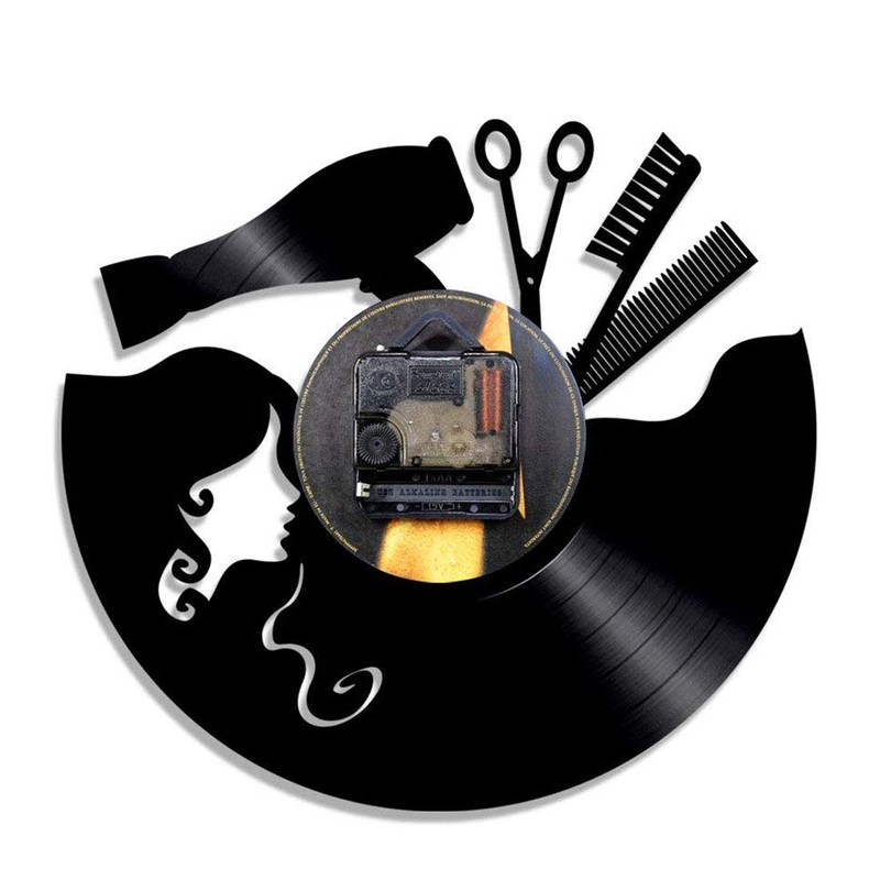 Zhiyi Vinyl Record Wall Clock Hairdresser Gift Salon Scissors Diameter