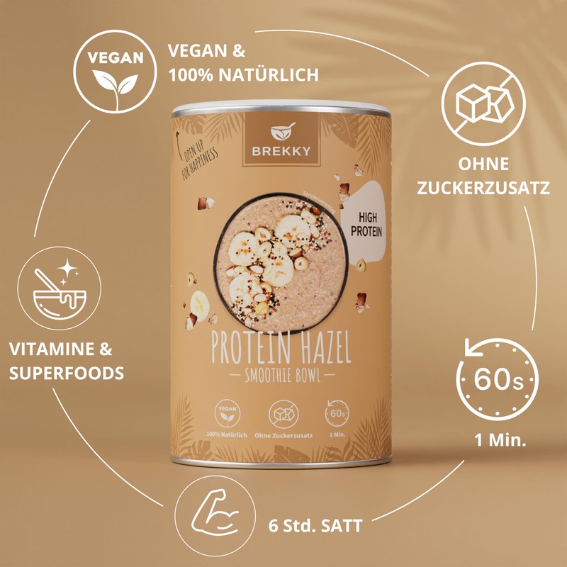 BREKKY Protein Hazel Smoothie Bowl Vegan 100% Natural Ingredients No
