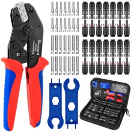 Solar Crimping Tool Set 2.5/4/6 mm² (AWG 13-10) PV Cable, 1 x Crimping Tool Tool, 14 Pairs Solar Cable Connectors, 14 Pairs Male/Female Plugs, 2 x Wrenches for Solar Plug Cable Connection