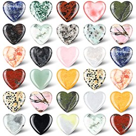 30 Pcs 1.2 Inch Heart Shape Healing Crystals Bulk Gemstone Heart Worry Stones Quartz Love Pocket Palm Worry Stone Bulk for Witchcraft Supplies Meditation Stress Relief Energy Balancing (Vintage Style)