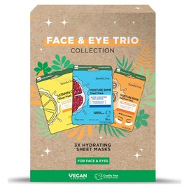 Face & Eye Sheet Mask Trio Set – Hydrating Pomegranate, Vitamin C & Orange Eye Masks – 3-Pack Skincare Gift Set for Radiance, Moisture & Tired Eyes – Vegan & Cruelty-Free