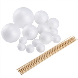 Pllieay Make Your Own Solar System Model with 14 Mixed Polystyrene Balls and 10 Pieces 24 cm Long Bamboo Sticks for School Projects