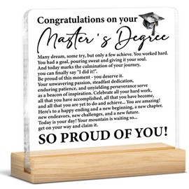 Masters Degree Graduation Gifts for Him Her, Congratulations on Your Masters Degree Clear Desk Decorative Sign Graduation Keepsake