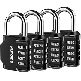 Puroma 4 Pack Combination Lock for Locker 4 Digit Outdoor Waterproof Padlock for School, Gym, Sports, Fence, Toolbox, Gate, Case, Outdoor, Hasp Storage, Cabinets (Black)