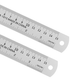 Kozelo 2Pcs Metric English Ruler - [15cm 6 Inch] Aluminum Measuring Metal Straight Ruler with Conversion Table for Office Manual Classroom Use, 28mm Wide