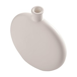 White Ceramic Small Vase - Modern Flat Round Design for Single Stem Flowers, Perfect for Desk, Nightstand, Apartment Decor (ChifonCyan 6.1 Inches Tall)