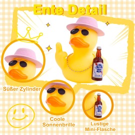 Mwmoeen Rubber Duck for Car Ornament, Unique Yellow Duck Car Dashboard Decorations Accessories with Top Hat Sunglasses Necklace and Cute Prop, 9 cm