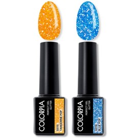 Calapia One Step Perfect Gel Glitter Gel Nail Set, 1 set, 07. Tangerine Pop+Blue Pop / 칼라피아 원스텝 퍼펙트젤 글리터 젤네일 세트, 1세트, 07. 텐저린팝+블루팝