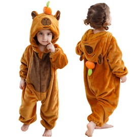 COOKY.D Flannel Animal Baby Romper Animal Hood Jumpsuit Unisex Toddlers Cartoon Playsuits Infant Outfit,Capybara 6-12 Months
