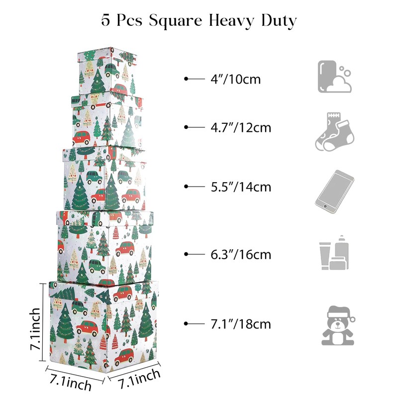 PAPER FAIR 5PCS Christmas Nesting Gift Boxes Set, Silver Foil