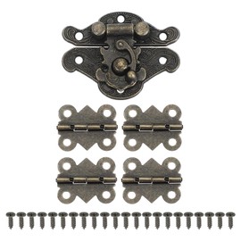 PATIKIL Small Hinges for Wooden Box, Butterfly Vintage Engraved Latch Hook Hasp with Screws for Jewelry Box Suitcase Toolbox Decoration (38x29mm), Bronze