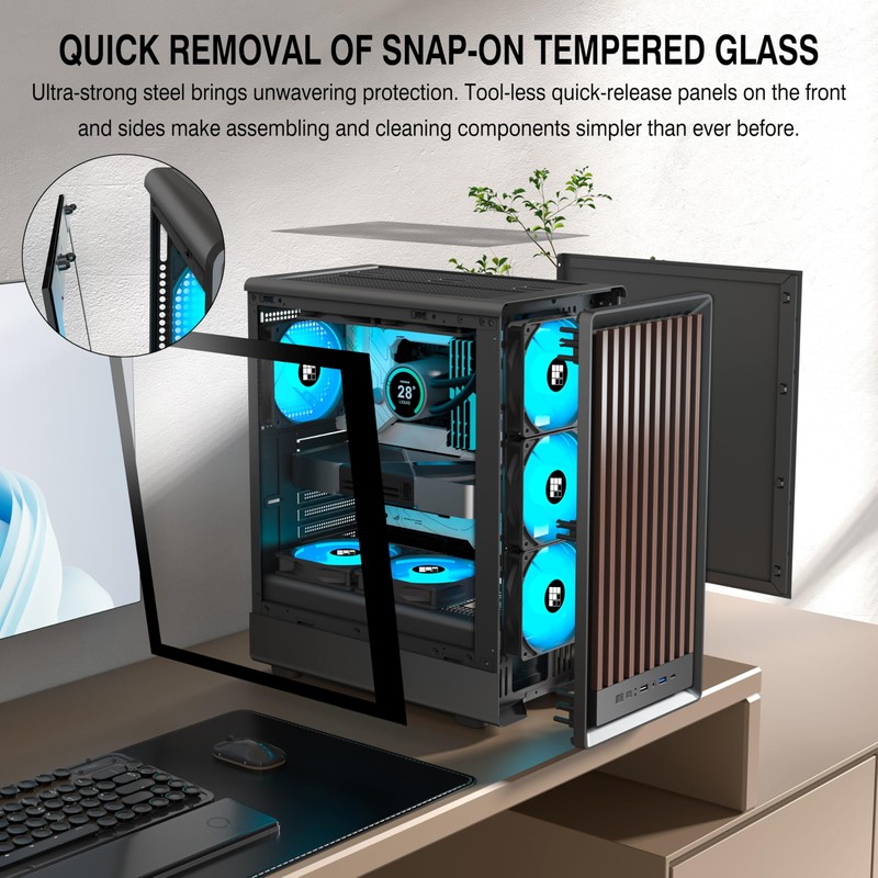 FOIFKIN M1 PC Case -Walnut Front pane Pre-Installed 4 PWM