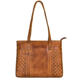 STILORD 'Verena' Genuine Leather Shopper Women's Shoulder Bag Braided Look with Long Handle Handbag Shoulder Bag for School Work Shopping Vintage Tote Bag Genuine Leather, Larino - Brown