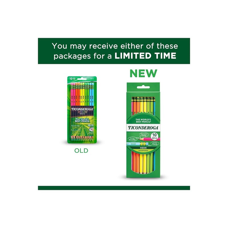 Ticonderoga 13810 Pre-Sharpened Pencil, HB, 2, Assorted Color Barrels, 10/Set