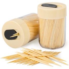 Urbanstrive Sturdy Safe Toothpick Holder with 800 Natural Wood Toothpicks for Teeth Cleaning, Unique Home Design Decoration, Unusual Gift, 2 Pack (Black)