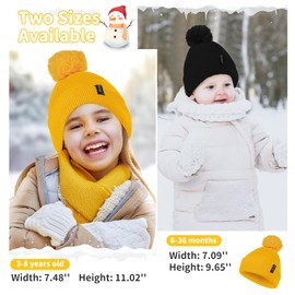 Zando Baby Beanie Baby Winter Hat Toddler Hat Double Layer Kids Knit Cap for Boys Girls Baby Pom Pom Infant Beanie Babies Yellow 3-8 Years