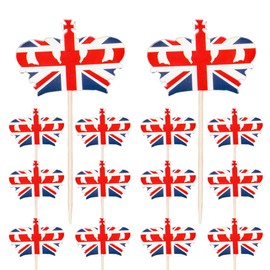 SHATCHI Union Jack Crowns Toothpicks Cupcake Toppers Britain Cocktail Stick Table Food Party Decorations, 60pcs