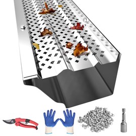 PPOLB Gutter Guards 5 inch, Aluminum Leaf Filter Rain Gutter Cover, 8 PCS 28FT DIY Raptor Gutter Guards Protection, Fits Any Roof or Gutter Type (Mill Finish)