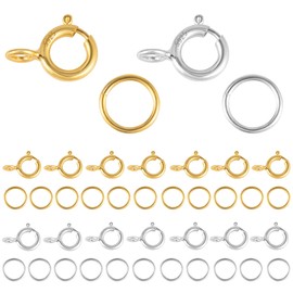Pack of 40 Sterling Silver 925 Chain Clasps, Spring Clasps, 20 Pieces Spring Buckle with 20 Pieces Open Jump Rings for Bracelets Necklace Extension Chain Jewellery Making (Silver, Gold)
