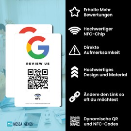 MESSAGENES Google Sticker with QR and NFC | Signs Rating NFC and QR Code | Pack of 2 Units 8.6 x 5.5 cm | Google Review | Reviews in 1 Click | Increases Ratings in Google Your Business